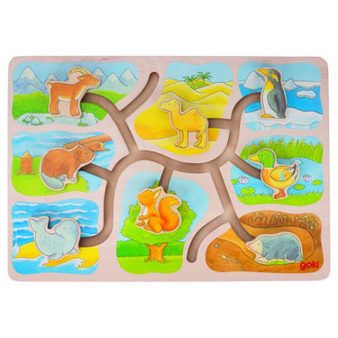 Goki - Sliding Puzzle - who lives where - Wooden World